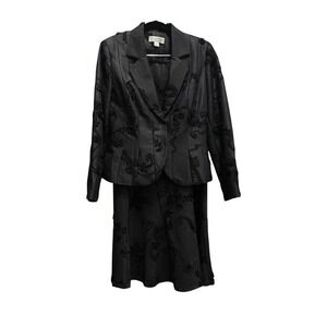 Lena Gabrielle Black 3D Floral Ribbon Applique Skirt Suit Set Blazer 4 Skirt 8
